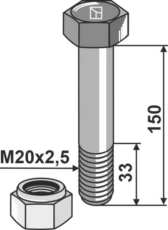 Schraube mit Sicherungsmutter - M20 x 2,5 - 10.9